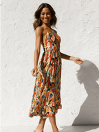 Lorena Statement Premium Chiffon Midi Dress Elevated Occasion Wear