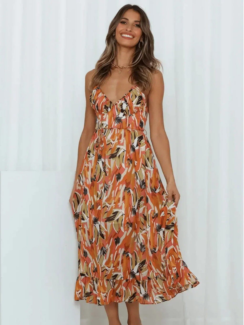 Lorena Statement Premium Chiffon Midi Dress Elevated Occasion Wear