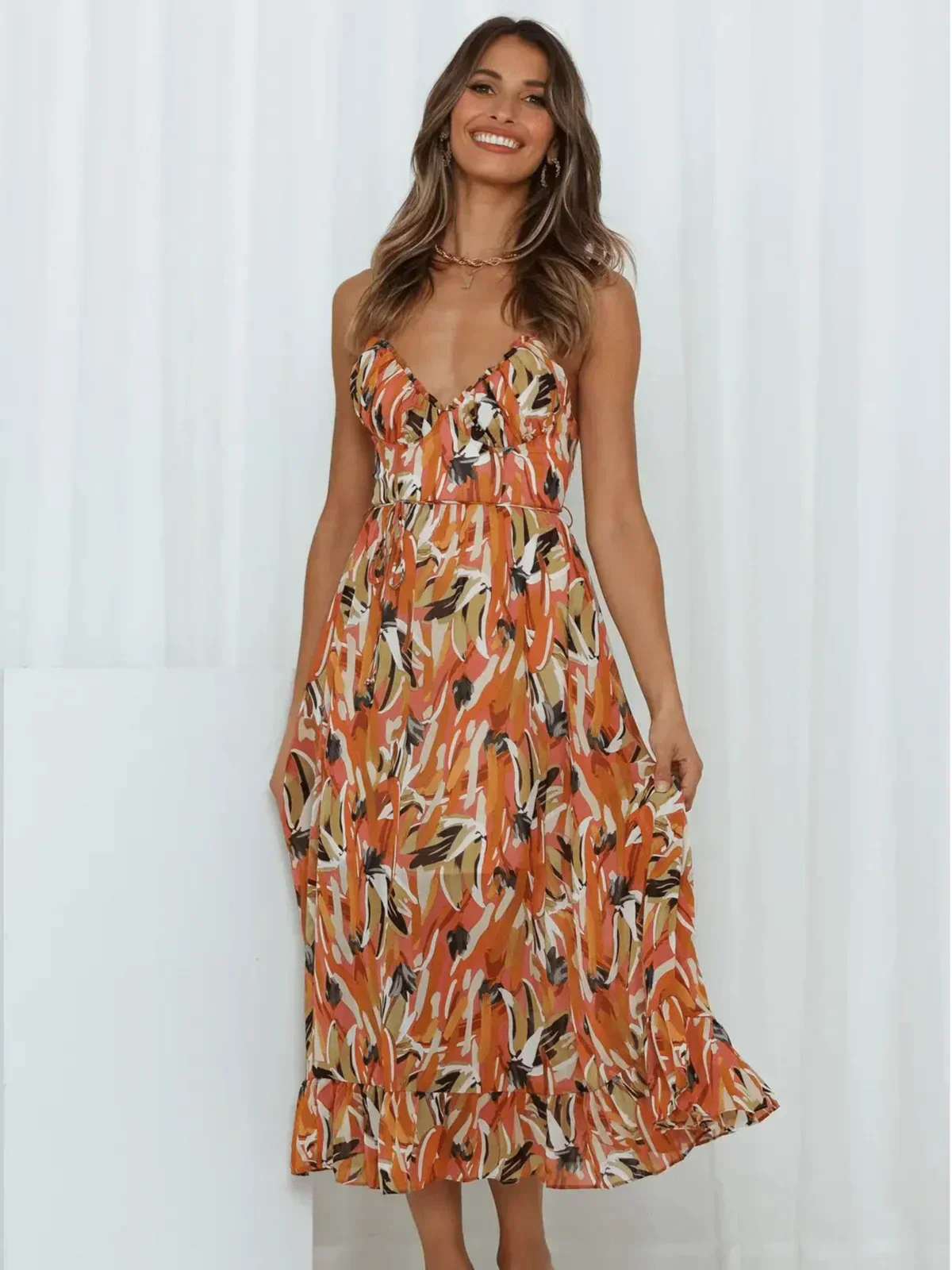 Lorena Statement Premium Chiffon Midi Dress Elevated Occasion Wear