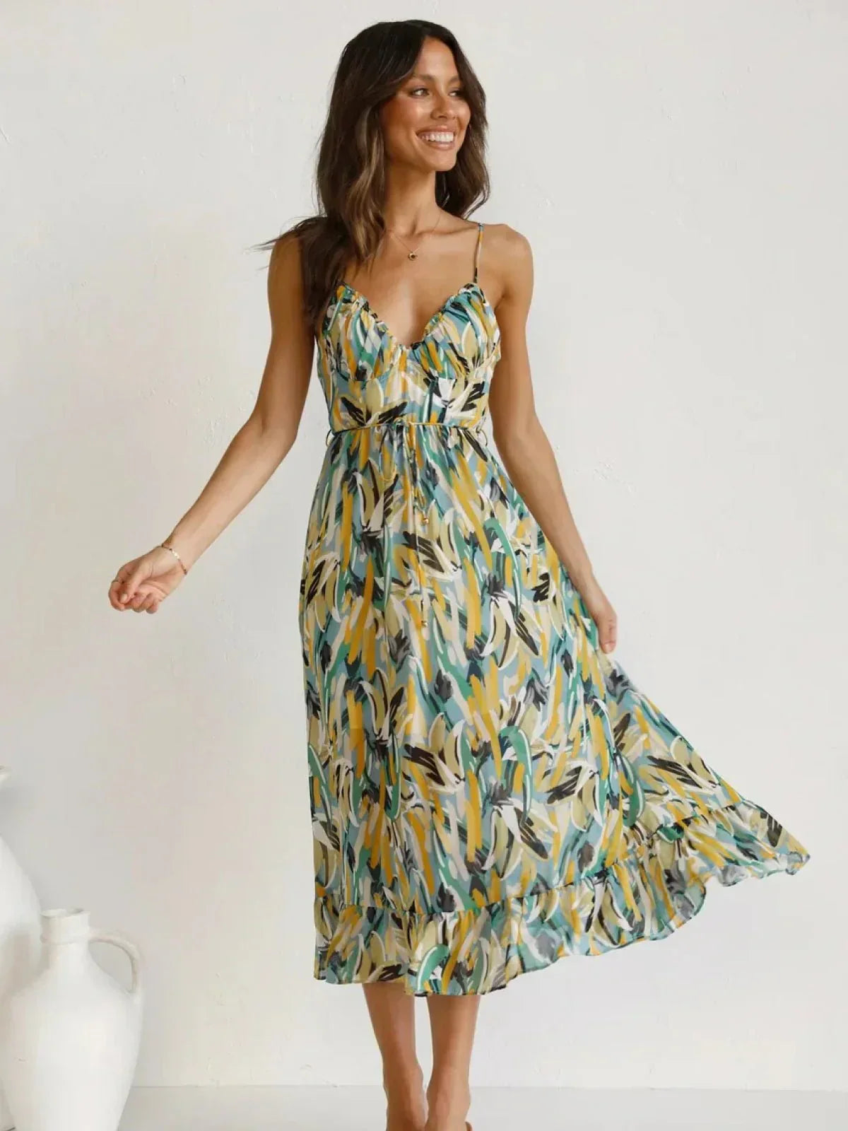 Lorena Statement Premium Chiffon Midi Dress Elevated Occasion Wear