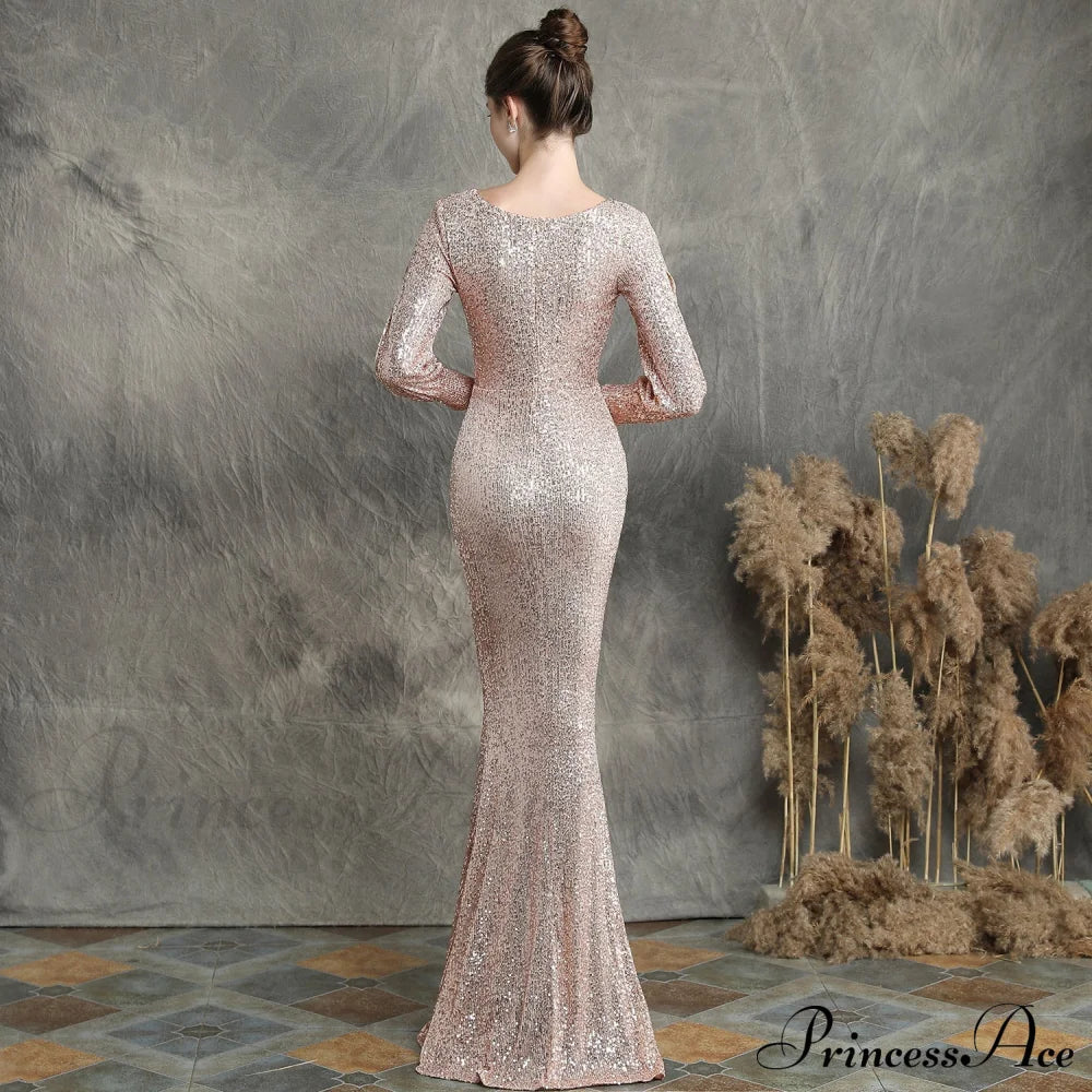 Ella long-sleeve sequined Charming formal fishtail dress