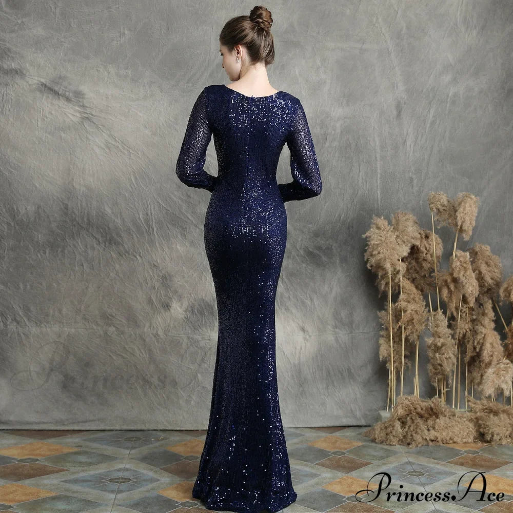 Ella long-sleeve sequined Charming formal fishtail dress