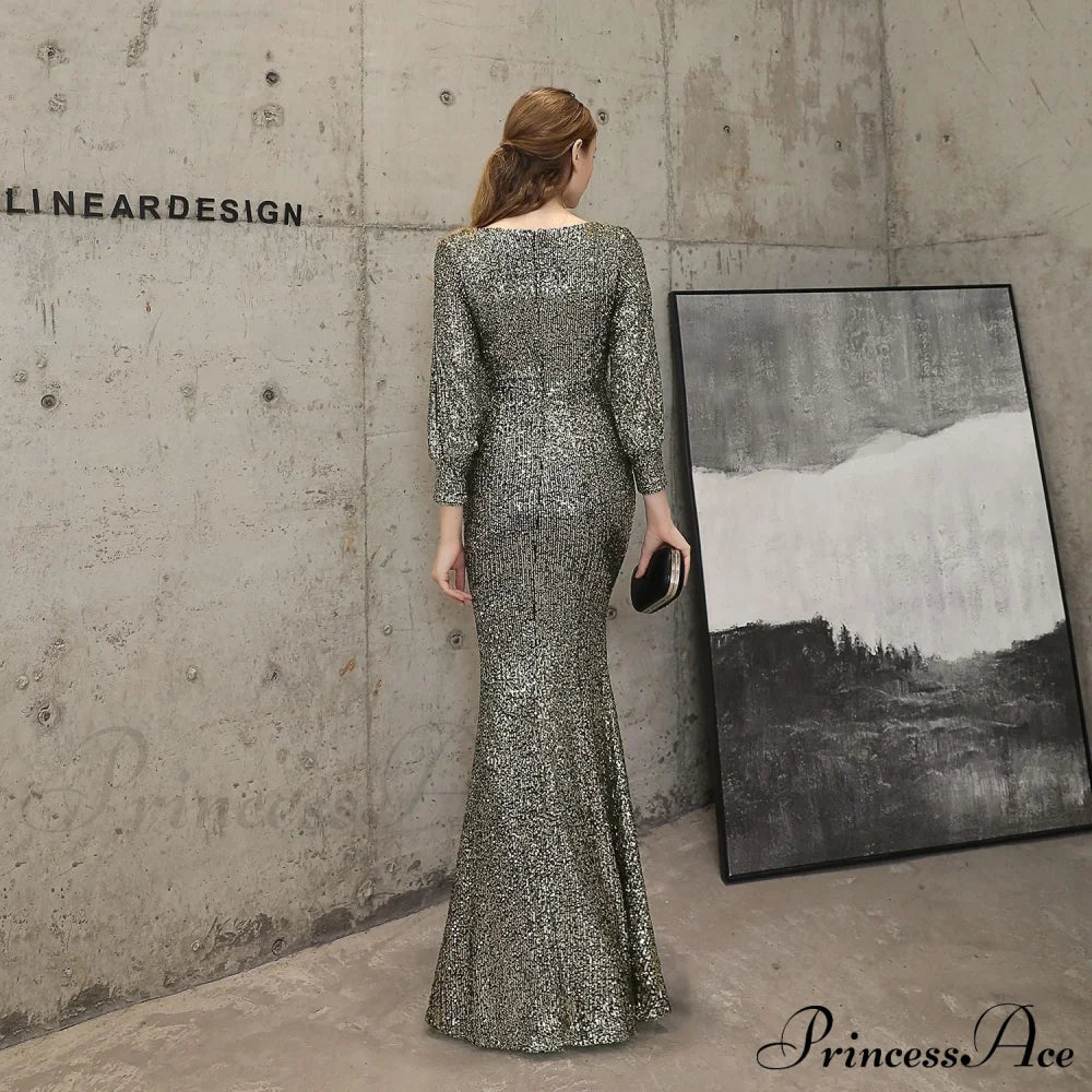 Ella long-sleeve sequined Charming formal fishtail dress