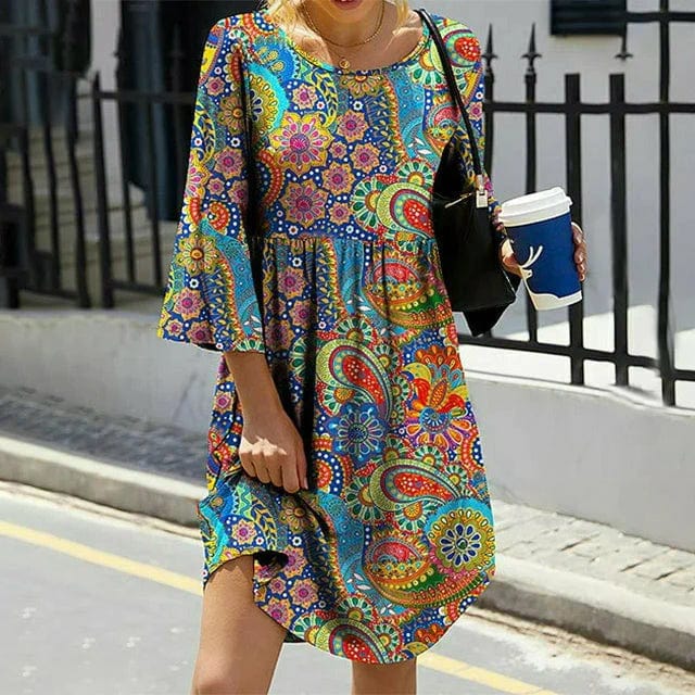Leonor Boutique Bohemian Dress with Floral Print Chic Silhouette Collection