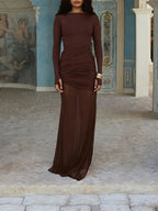 Elodie Ruched Backless Long Sleeve Dress