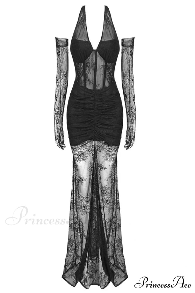Elsa Halterneck Stylish See-through Maxi Dress