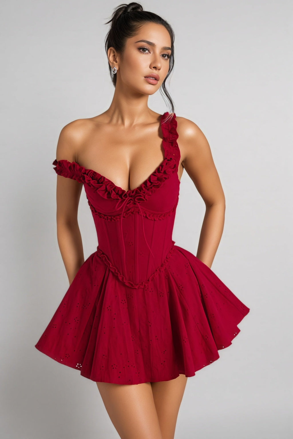 Naomi Red Strapless Ruffle Mini Dress