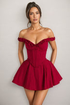 Naomi Red Strapless Ruffle Mini Dress