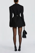 Elvira Double-breasted Long Sleeve Adjustable Back Belt Lapel Blazer Mini Dress