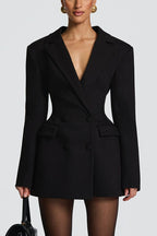 Elvira Double-breasted Long Sleeve Adjustable Back Belt Lapel Blazer Mini Dress