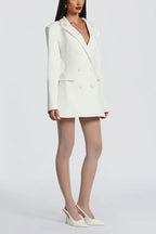 Elvira Double-breasted Long Sleeve Adjustable Back Belt Lapel Blazer Mini Dress
