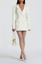 Elvira Double-breasted Long Sleeve Adjustable Back Belt Lapel Blazer Mini Dress
