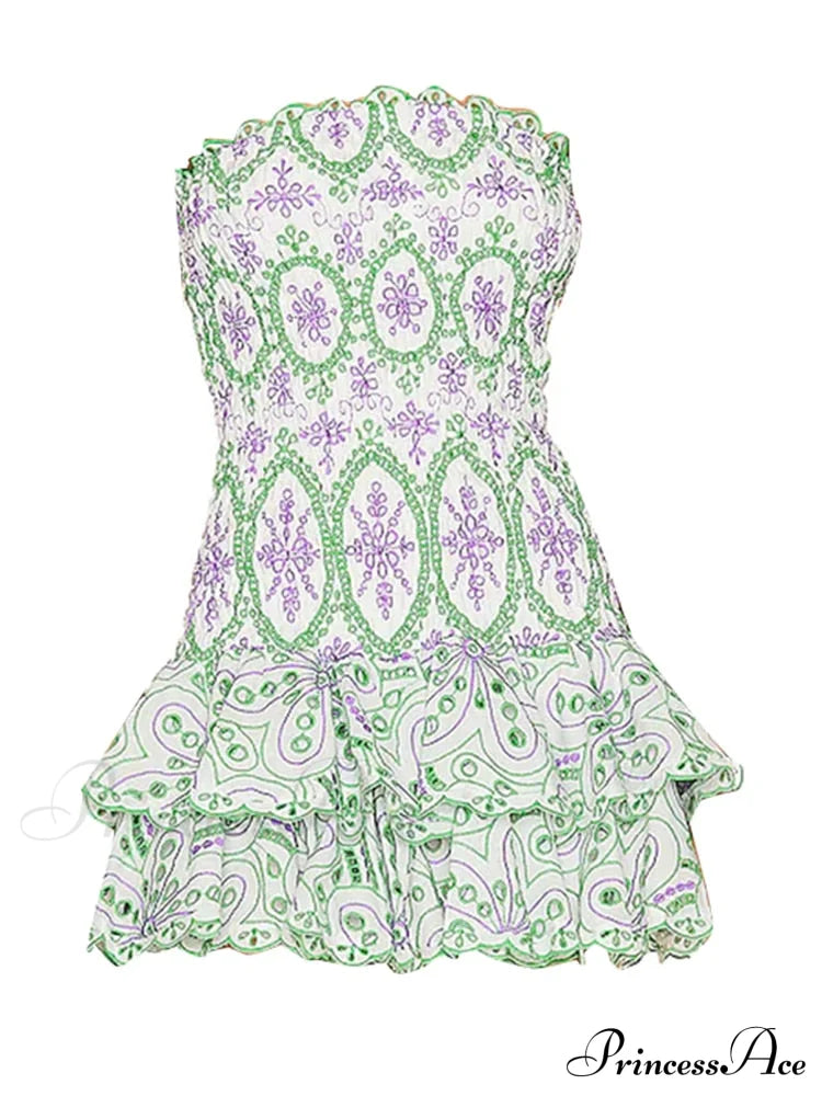 Embroidered Design Tube Charming Ruched Mini Dress