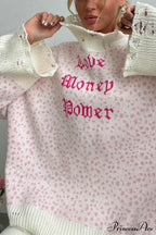 Embroidered Distressed Pullover Sweater