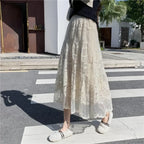 Embroidered Flower Lace High Waist Boho Skirt