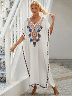 Embroidered Kaftan Beach Vacation Floral Dress
