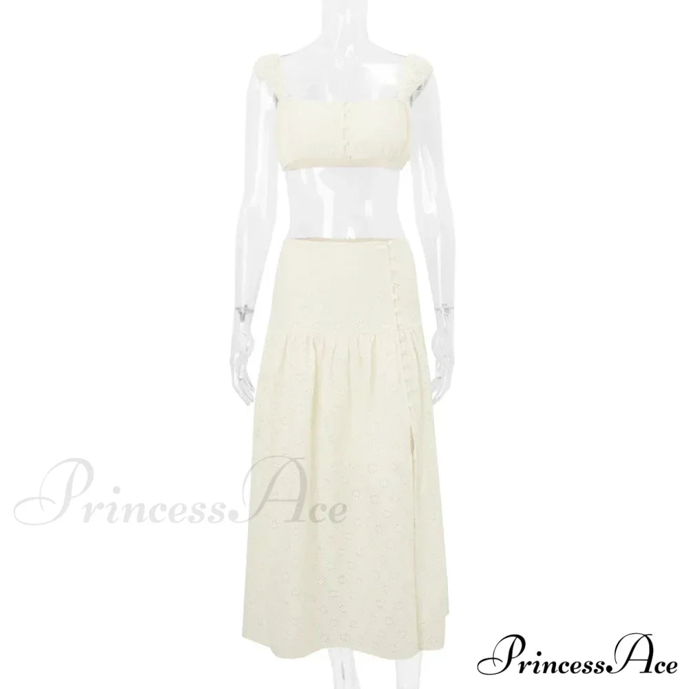 Embroidered Print Bralette Charming And Maxi Skirt Set
