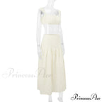 Embroidered Print Bralette Charming And Maxi Skirt Set