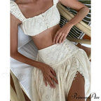 Embroidered Print Bralette Charming And Maxi Skirt Set