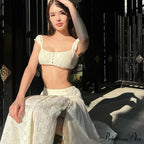 Embroidered Print Bralette Charming And Maxi Skirt Set