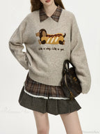Embroidered Round Neck Drop Sleeve Sweater