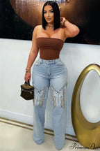 Embroidered Vintage High Waist straight Jeans