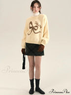 Embroidery Elegant Bow Sweater