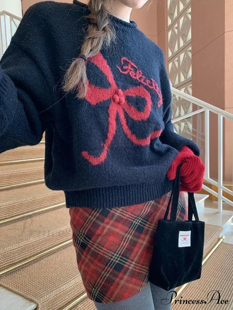 Embroidery Elegant Bow Sweater