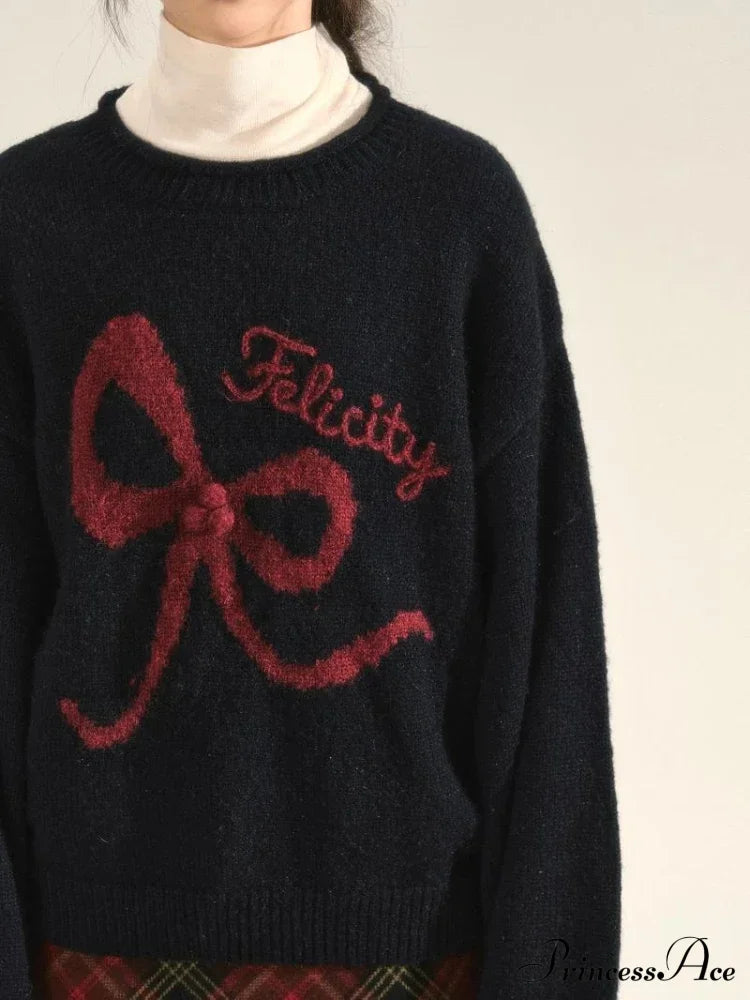 Embroidery Elegant Bow Sweater