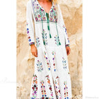 Embroidery Floral Long-sleeved Gypsy Maxi Boho Dress