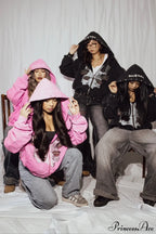 Embroidery Rhinestone Print Zip Hoodie