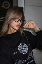 Embroidery Solid Color Loose Versatile Crew Neck Sweatshirt