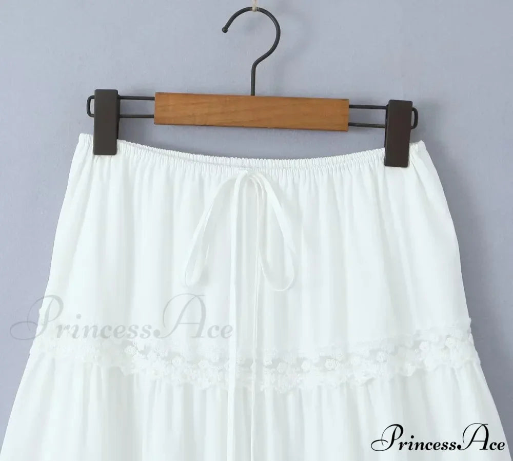 Embroidery White Crop Top Graceful And Midi Skirt Set