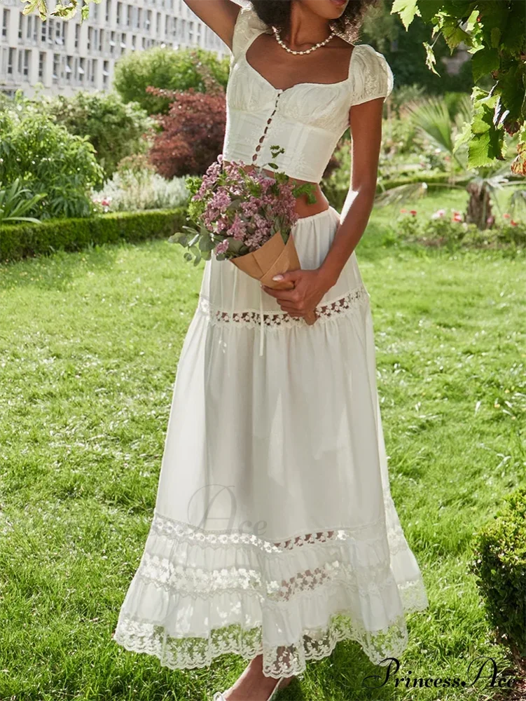 Embroidery White Crop Top Graceful And Midi Skirt Set