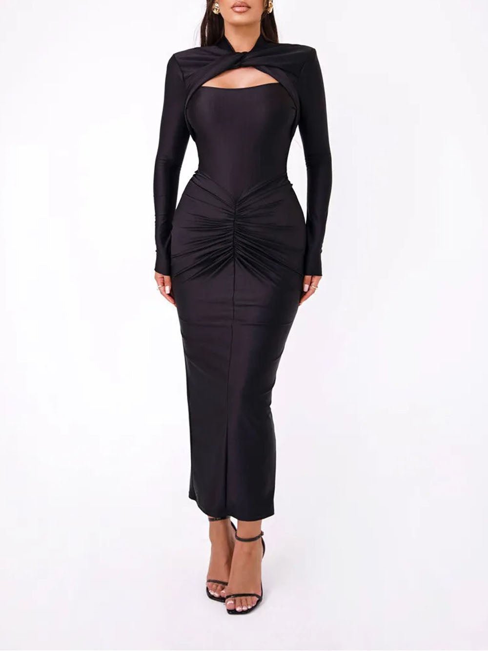 Emerson Hollow Out Long Sleeve Maxi Dress