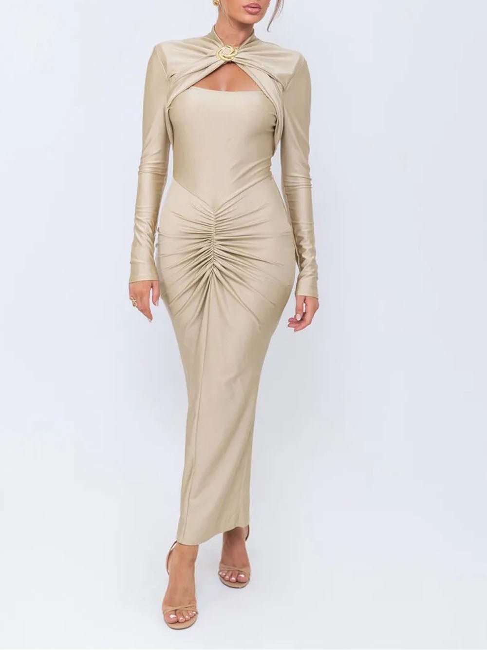 Emerson Hollow Out Long Sleeve Maxi Dress