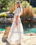Emma Sheer Crochet Lace Maxi Dress White