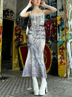Emotional Y2K Butterfly Printed Tall Waist Full-Length Dress