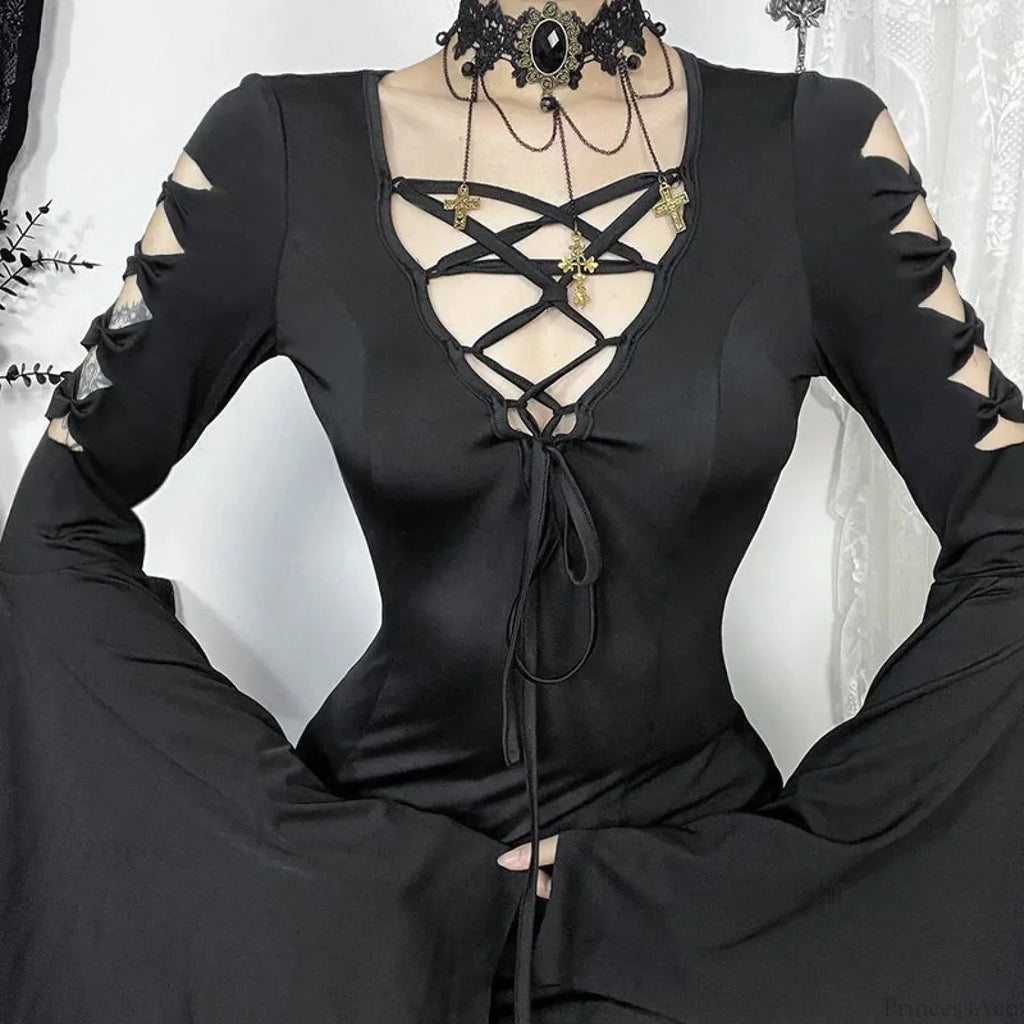 Empty Out Batwing Sleeve Full-Length Dress