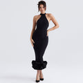 Enchanting Ruffle Hem Sleeveless Bodycon Cocktail Midi Dress - Black