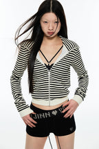 Striped Cat Ear Zip Hoodie