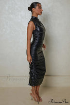 Erica High Stylish Collar Midi Dress