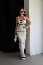 Yadira Aesthetic Knitted Maxi Dress with Slit and Cutouts Chic Silhouette Collection
