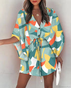 European Fashion Print V-neck Vacation Dress