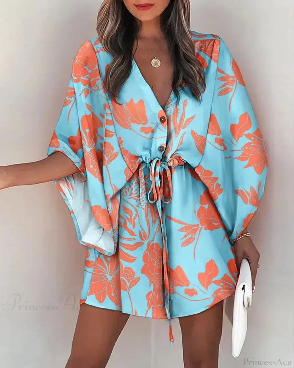 European Fashion Print V-neck Vacation Dress