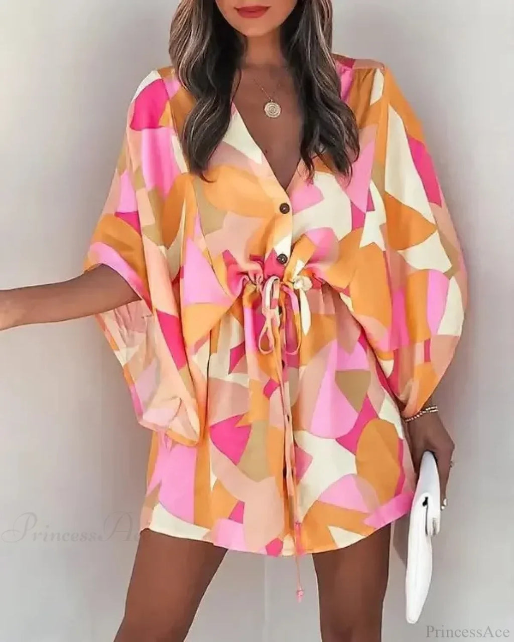 European Fashion Print V-neck Vacation Dress