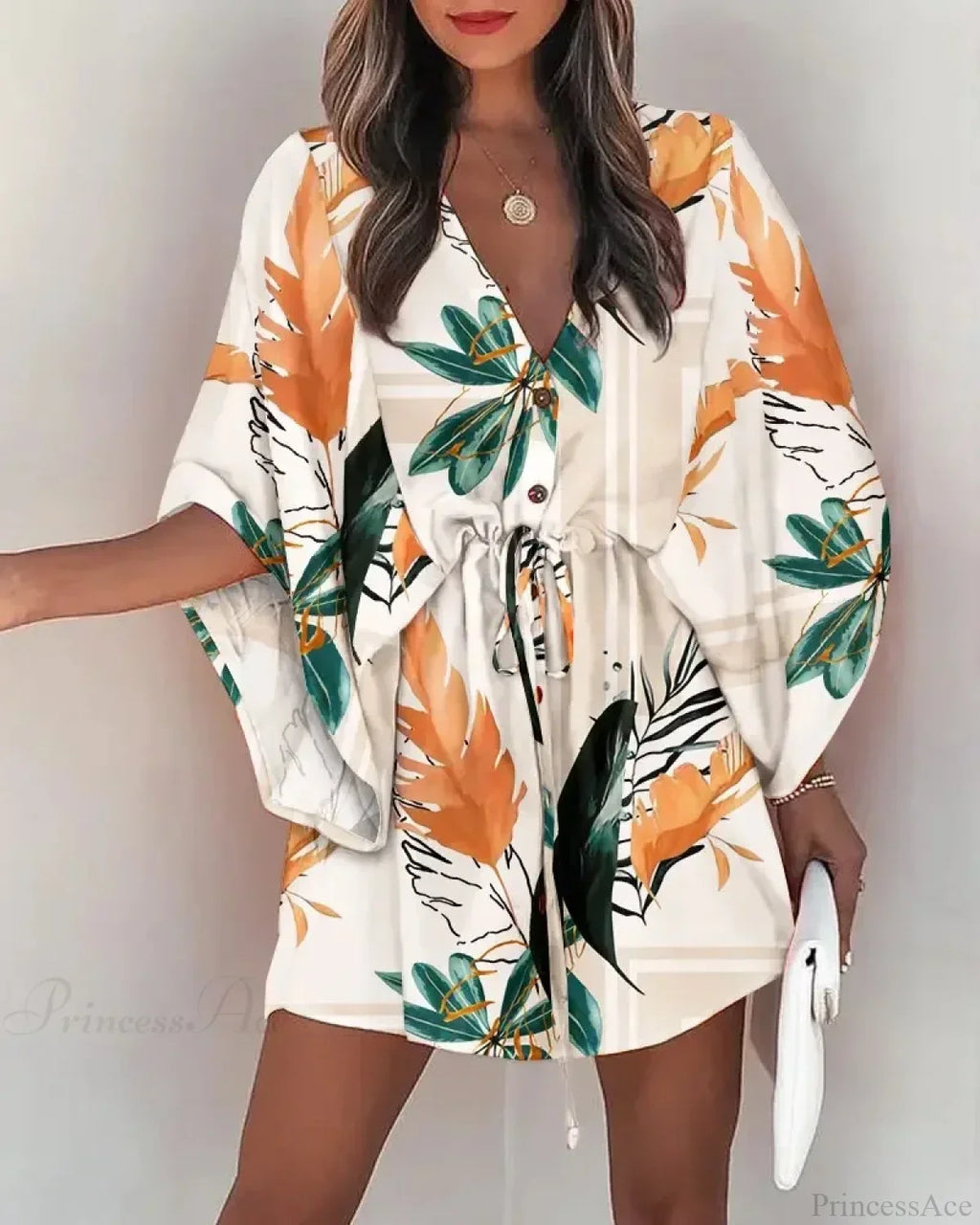 European Fashion Print V-neck Vacation Dress