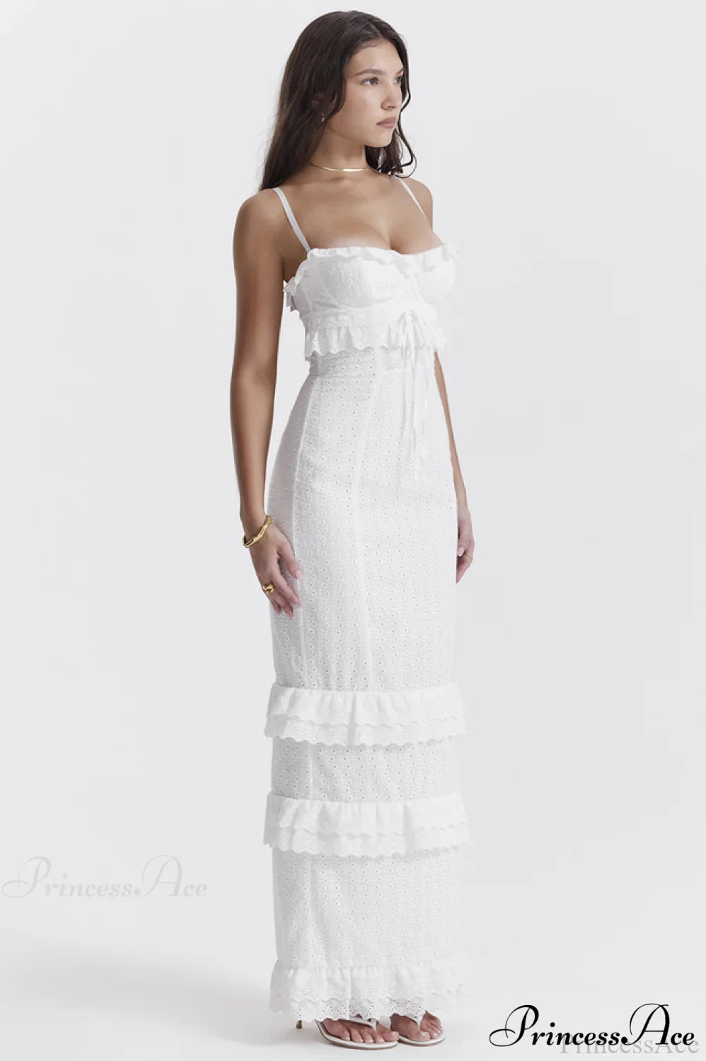Eve White Stylish Broderie Maxi Dress