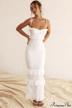 Eve White Stylish Broderie Maxi Dress