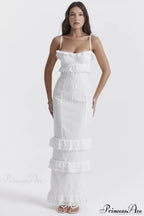 Eve White Stylish Broderie Maxi Dress